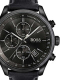 Hugo Boss Grand Prix Black Dial Black Leather Strap Watch for Men - 1513474