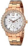 Guess Dazzler Diamonds Silver Dial Rose Gold Steel Strap Watch for Women - W0335L3