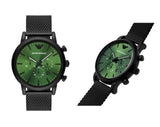 Emporio Armani Luigi Chronograph Green Dial Black Mesh Bracelet Watch For Men - AR11470