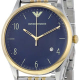 Emporio Armani Classic Quartz Blue Dial Two Tone Steel Strap Watch For Men - AR1868