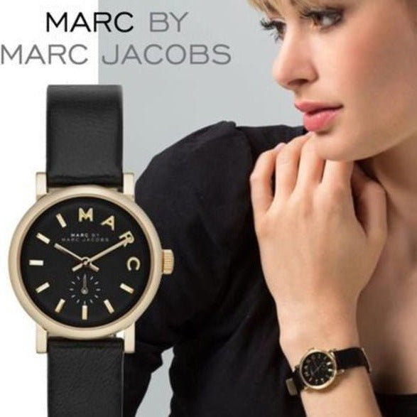 Marc Jacobs Baker Black Dial Black Leather Strap Watch for Women display picture 1
