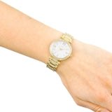 Guess Park Ave South Analog White Dial Gold Steel Strap Watch For Women - W0767L2