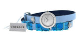 Versace V Flare Silver Dial Blue Leather Strap Watch for Women - VEBN00118