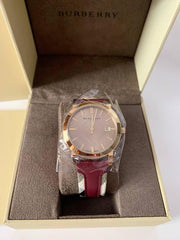 Burberry The City Gold Dial Orange Leather Strap Watch for Women - BU9017