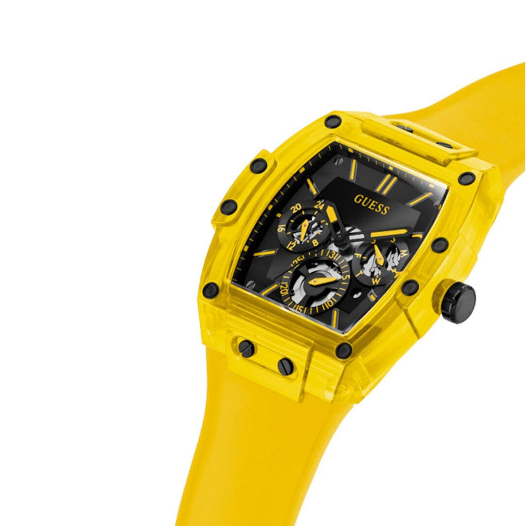 Black Function Rubber Yellow Guess Multi Strap Dial Men Phoenix for Watch