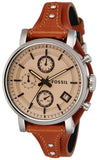 Fossil Original Boyfriend Sport Chronograph Beige Dial Brown Leather Strap Watch for Women - ES4046