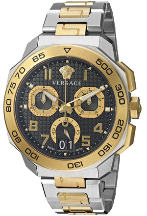 Versace Hellenium Green Dial Two Tone Steel Strap Watch for Men