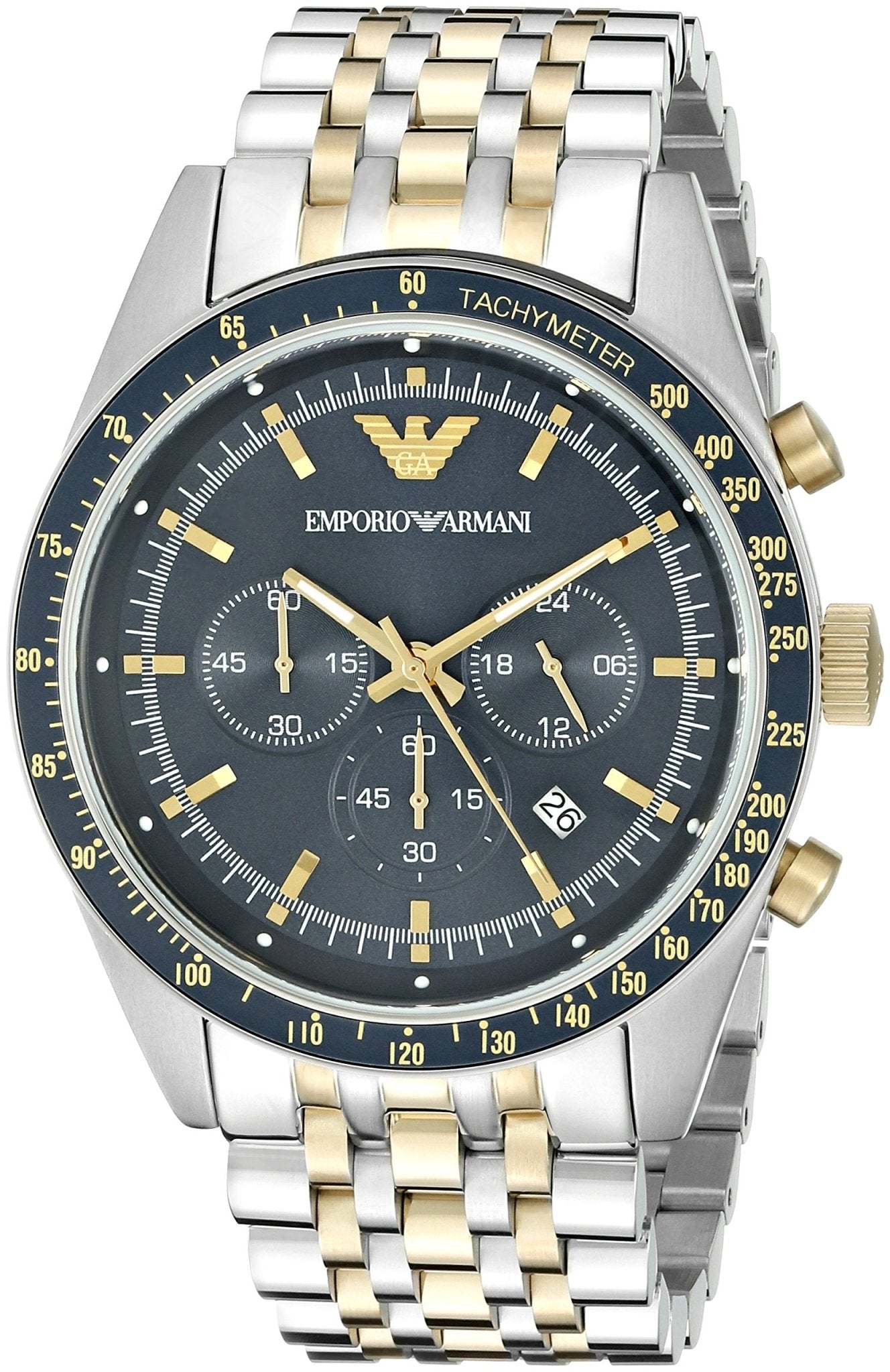 EMPORIO ARMANI クロノグラフ 腕時計 AR6088 Emporio Armani Tazio Chronograph Blue Dial Two Tone Stainless Steel Wa