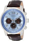 Guess Horizon Chronograph Analog Blue Dial Brown Leather Strap Watch For Men - W0380G6