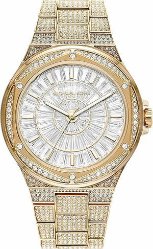 Michael Kors Lennox Three Hand Crystals White Dial Gold Steel Strap Watch For Women - MK6991