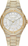 Michael Kors Lennox Three Hand Crystals White Dial Gold Steel Strap Watch For Women - MK6991