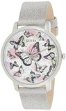 Guess Sparkle Butterfly White Dial Silver Leather Strap Watch For Women - GW0008L1