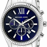 Michael Kors Lexington Chronograph Blue Dial Silver Steel Strap Watch for Men - MK8280