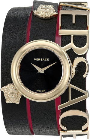 Versace V-Flare Quartz Black Dial Black Leather Strap Watch for Women - VEBN00218
