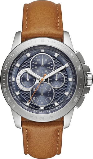 Michael Kors Ryker Chronograph Analog Blue Dial Brown Leather Strap Watch For Men - MK8518