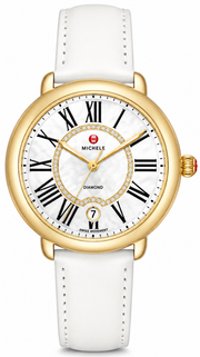 Michele Serein Mother of Pearl Dial White Leather Strap Watch for Women - MWW21B000018