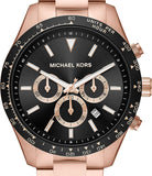 Michael Kors Layton Chronograph Black Dial Rose Gold Steel Strap Watch For Men - MK8824