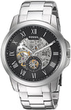 Fossil Grant Skeleton Black Dial Silver Steel Strap Watch for Men - ME3055