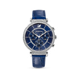 Swarovski Passage Chrono Crystal Blue Dial Blue Leather Strap Watch for Women - 5580342