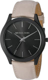 Michael Kors Slim Runway Black Dial Beige Leather Strap Watch For Men - MK8510