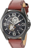 Tommy Hilfiger Bruce Automatic Black Dial Brown Leather Strap Watch for Men - 1791280