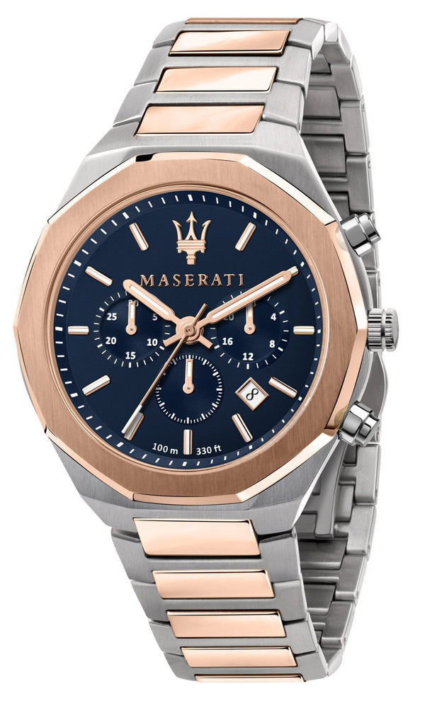 Maserati Stile Chronograph Blue Dial Rose Gold Two Tone Strap