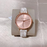 Michael Kors Jayne Three Hand Rose Gold Dial White Leather Strap Watch For Women - MK7128