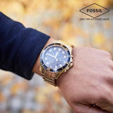 Fossil FB-03 Chronograph Black Dial Gold Steel Strap Watch for Men - FS5727