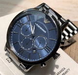 Emporio Armani Giovanni Chronograph Blue Dial Grey Steel Strap Watch For Men - AR11348