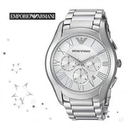 Emporio Armani Valente Chronograph Silver Dial Silver Steel Strap Watch For Men - AR11081