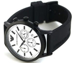 Emporio Armani Chronograph Quartz Silver Dial Black Rubber Strap Watch For Men - AR11048