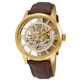 Fossil Townsman Automatic Skeleton Gold Dial Brown Leather Strap Watch for Men - ME3043