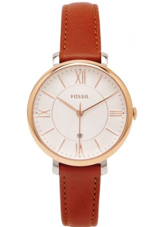 Fossil Jacqueline White Dial Brown Leather Strap Watch for Women - ES3842