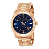 Michael Kors Runway Blue Dial Rose Gold Stainless Steel Strap Watch for Women - MK7065