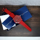 Tommy Hilfiger Denim Red Dial Red Rubber Strap Watch for Men - 1791557