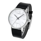 Calvin Klein Post Minimal Silver Dial Black Leather Strap Watch for Men - K7621192