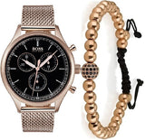 Hugo Boss Companion Quartz Black Dial Rose Gold Mesh Bracelet Watch For Men - HB1513548