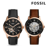 Fossil Neutra Automatic Skeleton Black Dial Brown Leather Strap Watch for Men - ME3195