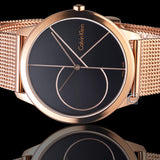 Calvin Klein Minimal Black Dial Rose Gold Mesh Bracelet Watch for Men - K3M21621