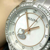 Bulova Crystal Collection Mother of Pearl Dial Silver Steel Strap Watch for Women - 98L232