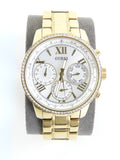 Guess Multi-function Diamonds White Dial Gold Steel Strap Watch for Women - W0559L2