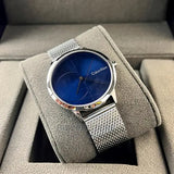 Calvin Klein Minimal Blue Dial Silver Mesh Bracelet Watch for Men - K3M2112N