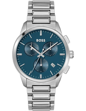 Hugo Boss Dapper Chronograph Blue Dial Silver Steel Strap Watch For Men - 1513927