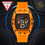 Guess Phoenix Multifunction Black Dial Orange Rubber Strap Watch For Men - GW0203G10