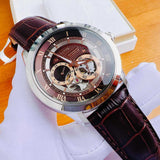 Bulova Classic Skeleton Automatic Brown Dial Brown Leather Strap Watch for Men - 96A120