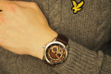 Bulova Classic Skeleton Automatic Brown Dial Brown Leather Strap Watch for Men - 96A120