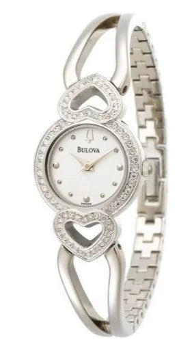 Bulova Crystals White Dial Silver Steel Strap Watch for Women - 96X114