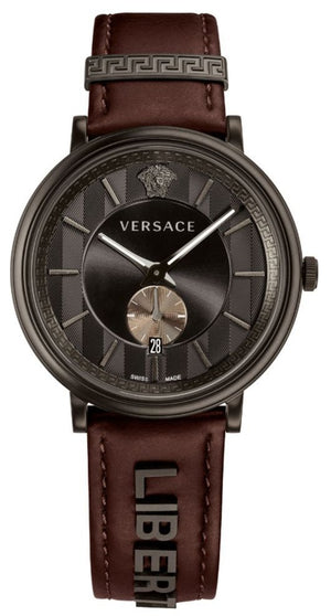 Versace V-Circle Manifesto Black Dial Maroon Leather Strap Watch for Men - VBQ040017