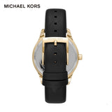 Michael Kors Layton Three Hand Mother of Pearl Black Dial Black Leather Strap Watch For Women - MK2911