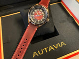 Tag Heuer Autavia Calibre 5 Chinese New Year Maroon panggil Maroon Leather Strap Watch untuk Pria - WBE5193.FC8300